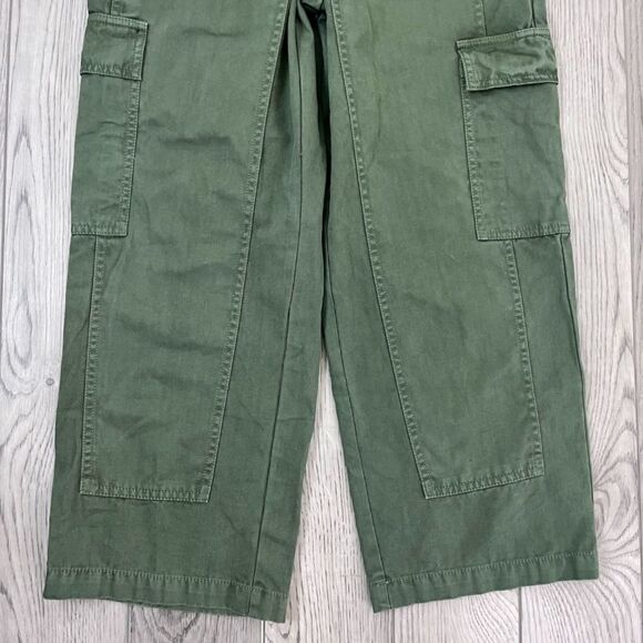 Target Women Size 2 Wide Leg High Rise Green Cargo Ankle Pants Trouser Cotton - Picture 7 of 11